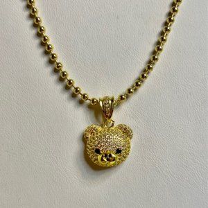 💖This is 1-Q-T-PA-2-T Teddy Bear Face! Gold Tone covered in CZs.19 in /N227